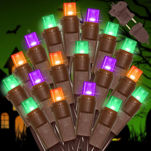 LAMPHOME Halloween String Lights - 21.6ft 100LED Orange Purple Green Mini Bulbs