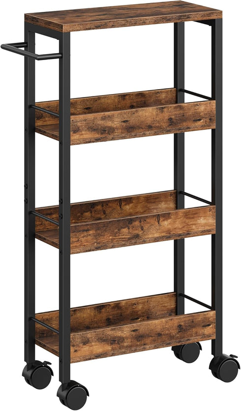 4-Tier 7.1'' TTC02BF CHOEZON Slim Storage Cart, Kitchen Serving Trolley, Slim Rolling Cart with Handle and Guard Rails