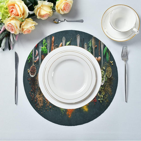 Autumn Herbs Spices Round Placemats Set for 4 Fork Spoon Table Mats for Kitchen Place Mats Easy to Clean Place Mats for Home Party Decor 15 inch by Aslsiy