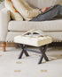 12" WBD012W IBUYKE Small H Footrest Stool, Square PU Foot Stool with Metal X-Leg, Multi-Use as Small Side Table, Step