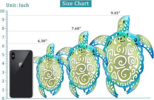 YOUIN Set of 3 Metal Sea Turtle Beach Theme Wall Art Decorations for Indoor Outdoor Bathroom Garden