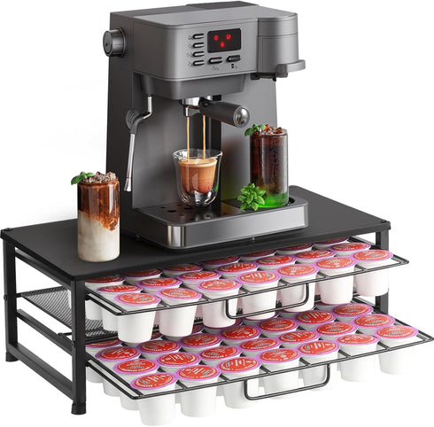 K Cup Holder Organizer for 70 Pods, 2-Tier Coffee Pod Holder for Keurig K-Cup with 2 Sliding Storage Drawers, Frosted