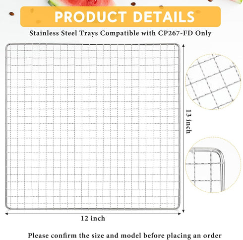 13 x 12 Inches Dehydrator Trays, Compatible with CP267-FD, Stainless Steel Drying Mesh Screens