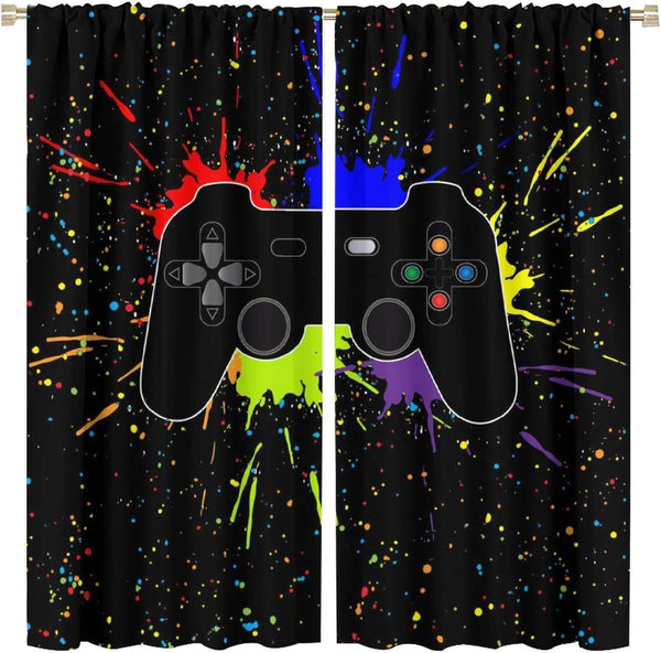Colorful Gamepad Curtains for Boys Girls Teens - Thermal Insulated Room Curtains, 52x84 Inch Living Room Decor