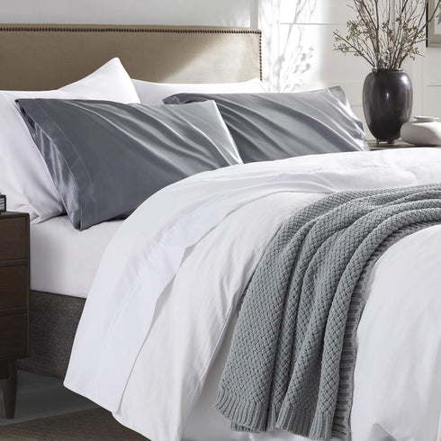 P Pothuiny 2-Piece Grey Satin Pillowcases, Queen Size Silky Pillow Covers for Hair & Skin, Wrinkle Fade Resistant