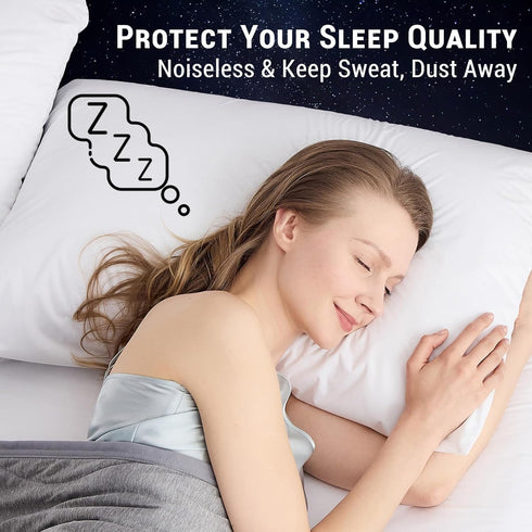 Gogreen Bamboo Rayon Waterproof Pillow Protector, Breathable Cover with Zipper, Super Soft Pillow Case (2 Packs, White)