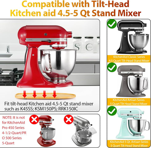Mixer Mat Slider for KitchenAid 4.5-5 Qt - Bamboo Sliding Tray Compatible with Tilt Head Stand Mixer & Artisan