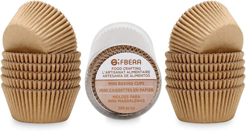 Gifbera Natural Mini Cupcake Liners, Odorless Greaseproof Paper Muffin Baking Cups, 300-Count, Natural Color