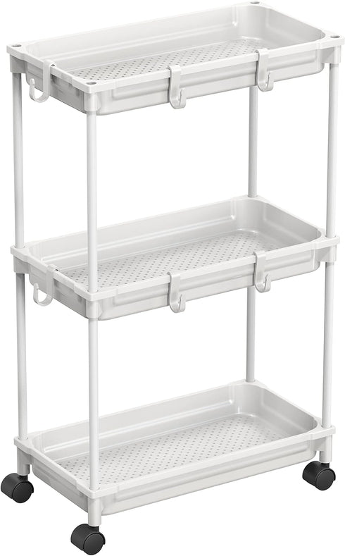 SimpleHouseware Standard Slim 3-Tier Rolling Storage Cart, White
