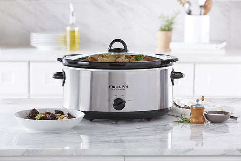 Crock-Pot 7 Quart Oval Manual Slow Cooker, Stainless Steel (SCV700-S-BR), Versatile Cookware for Families