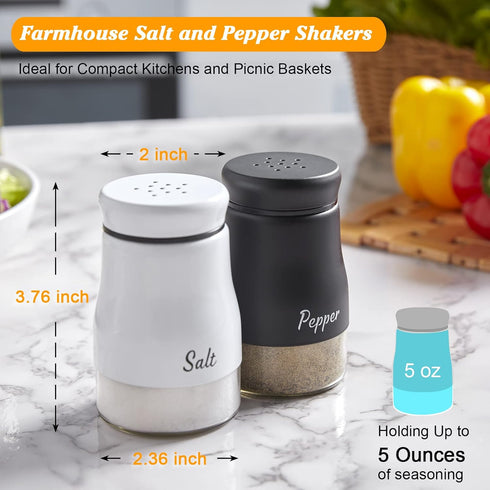 Salt and Pepper Shakers Set, Bivvclaz 5 Ounce Stainless Steel Salt and Pepper Dispenser with Glass Bottom, Cute Salt and Pepper Shakers for Modern Home Kitchen Decor, Easy Filling by Bivvclaz