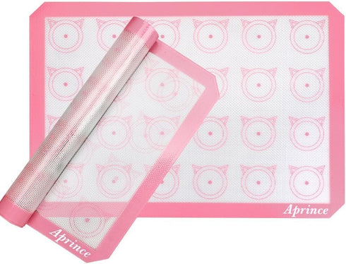 Aprince 2 Pack Silicone Baking Mats, Non-Stick Pastry Mat Pink 16.5x11.8x0.09 inch, Silicone Baking Mat Set