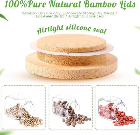Set Fit(12 Pack) Yogurt Jar Lids Bamboo Wood with Silicone Sealing Rings Storage Canning Jar Bamboo Wide Mouth Oui Lids