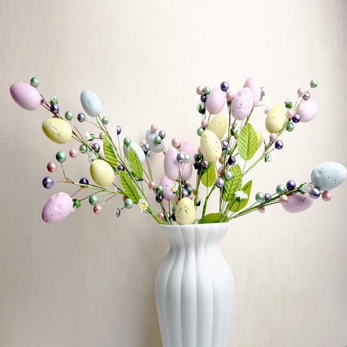 VSHZXFH 4pcs Artificial Easter Spray Vine with Pastel Easter Eggs and Berries- Decorative Spring Floral Stems-Egg Twig