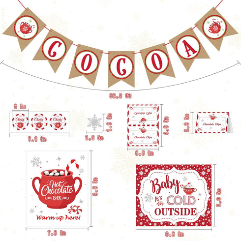 Hot Cocoa Bar Supplies Christmas Hot Cocoa Bar Banner Snowflake Red Hot Chocolate Bar Sign Toppings Labels Cup Tags