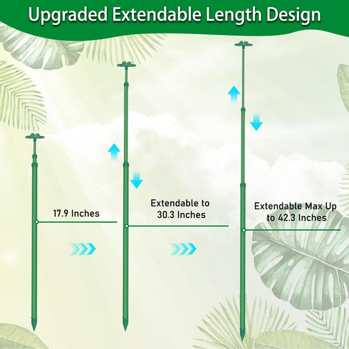 17.9IN 42.3IN 3Pack Extendable Plant Stakes, Length Scalable from to Plant Support Stake, Orchid Sticks with Clips
