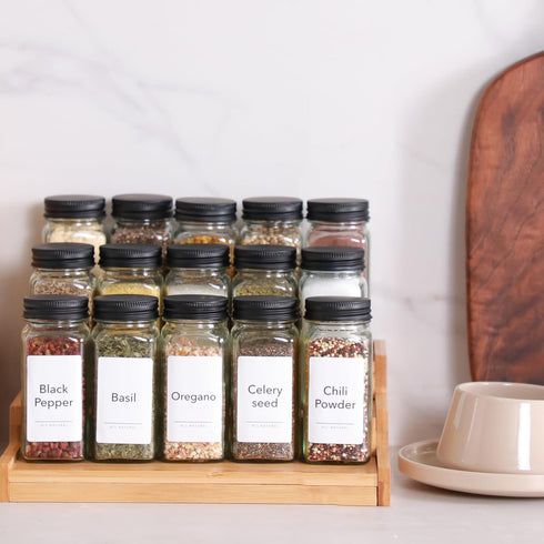 ComSaf 15Pcs 4oz Glass Spice Jars with Metal Lids, 93 Labels, Funnel, Grinder, Shaker Cap for Kitchen