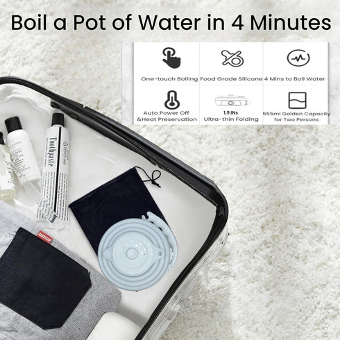 Travel Kettle Electric, Portable Collapsible Tea Kettle, Food Grade Silicone, Auto Shut Off (White)