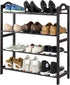 O-NINE 4-tier Bamboo Shoe Rack, Shoe Shelf with Handle, Open Storage Shelf Organizer, Flower Stand for Entryway