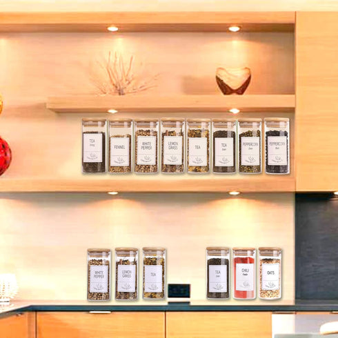 24 400 Set 4 OZ Churboro Glass Spice Jars with Bamboo Airtight Lids, Spice Labels, Funnel and Chalk Marker Spice
