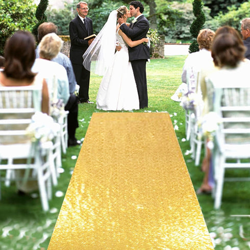 Wedding Aisle Runner Gold 2FTx15FT Sequin Carpet Runner for Wedding Sparkly Runner Rug for Indoor Outdoor Engagement Ceremony Decoration