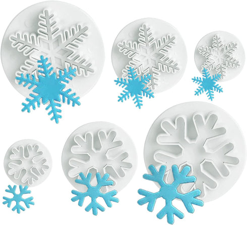 ilauke 6PCS Snowflake Cookie Cutters Decorating Fondant Embossing Tool - Christmas Plunger Cake Cutter