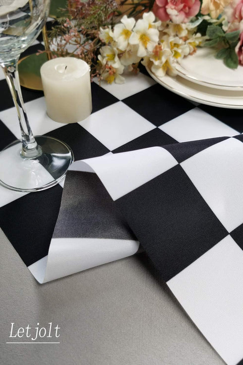 Table Runner Black and White Checkerboard Racing Theme, 12 x 72 Inches for Anniversary, Dinner Parties, and Outdoor