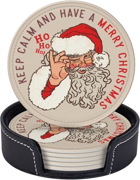 6 Pcs Christmas Santa Claus Drink Coasters with Holder Coasters for Drinks Coffee Table Home Decor Housewarming Gift