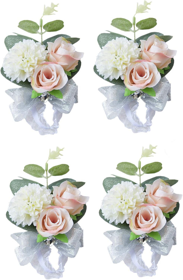 MOJUN Wedding Bridal Wrist Flower Corsage - Pack of 4 Hand Flower for Wedding Planner