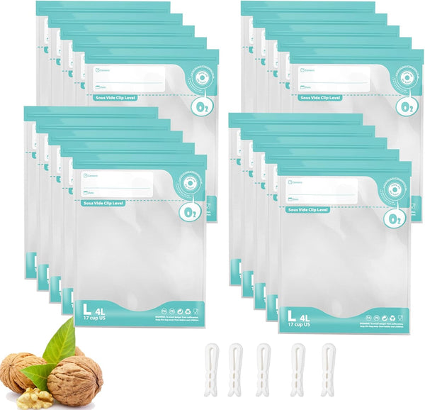 Sous Vide Bags Reusable, BPA Free Vacuum Sealer Bags, Double-sided 20C, 20pcs Vacuum Zipper Bags for Cooking