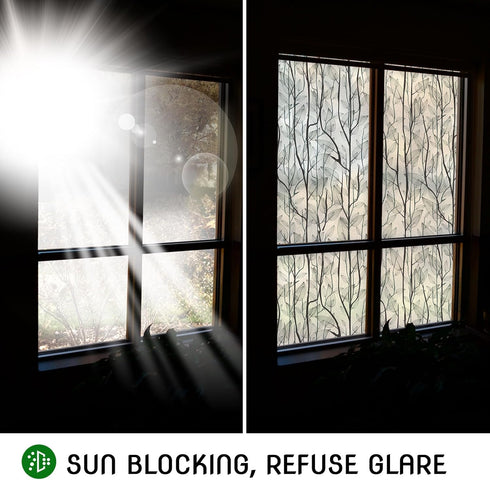 DKTIE Window Film Privacy - Decorative Stained Glass Clings with Installation Tools, Static Cling for Home (Dark Green,