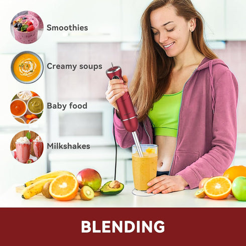 Immersion Blender 5 in 1 Hand Blender - Abuler 800W Hand Mixer Stick with 600ml Mixing Beaker, 500ml Chopper & Whisk