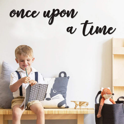 Huray Rayho Once Upon a Time Wood Sign - Nursery Wall Decor for Family Bookshelf, Baby Shower Gift