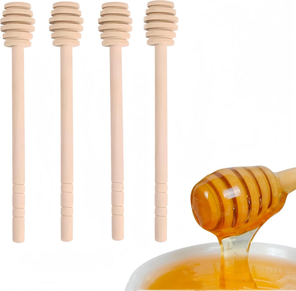 CINBILCORN 4 Pcs Wooden Honey Dipper Sticks,6.3 Inches Honey Comb Stick Honey Spoon