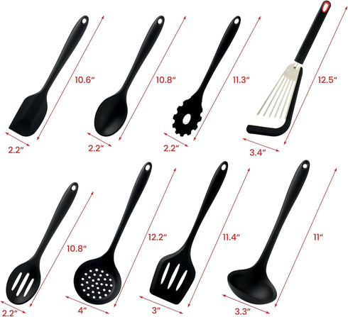 Silicone Kitchen Utensils Set, 8 PCS Heat Resistant Non-Stick Cooking Tools (Black)