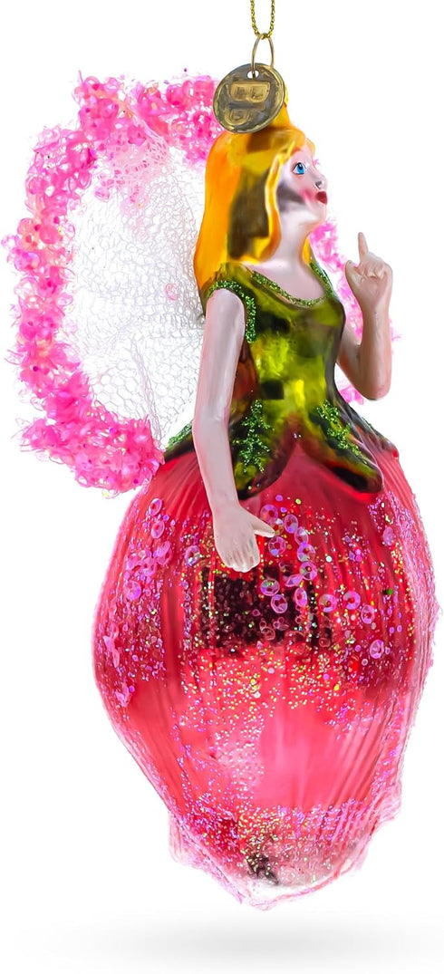 Enchanting Fairy Glass Christmas Ornament in a Rose Dress
