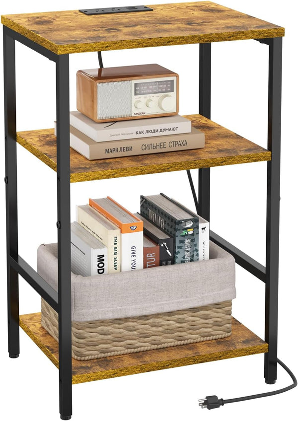 X-cosrack Side Table with Charging Station, End Table with USB Ports and Outlets,