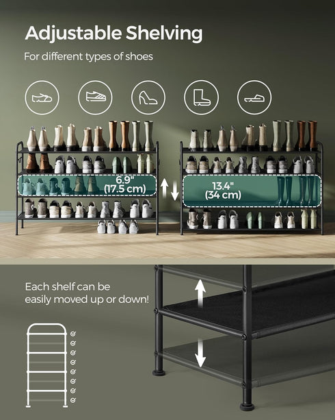 4-Tier 4 24 Closet, SONGMICS Shoe Rack, Shoe Organizer, Fabric Shoe Shelf Storage with Hooks, Holds up to Pairs