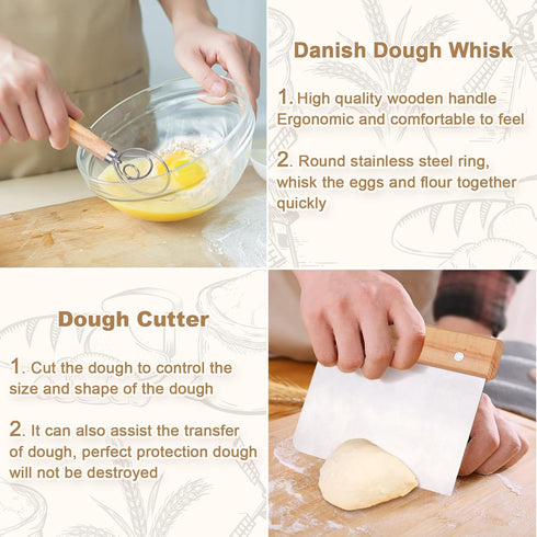 Bread Making Tools Set of 7, Includes Round Baking Mat, Oval Baking Mat, Sourdough Whisk, Bread Lame, Perfect Gift for