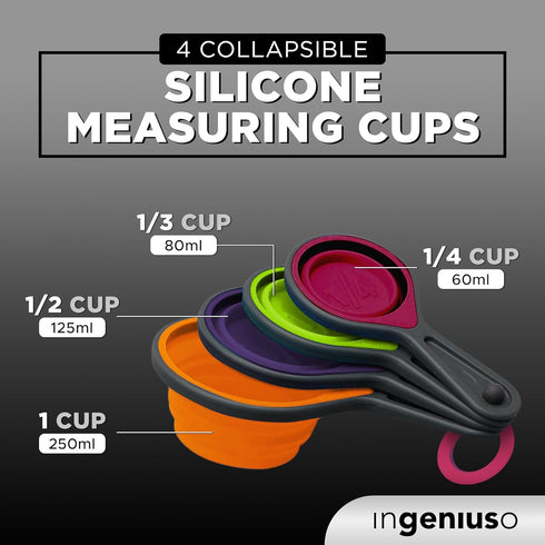 Collapsible Measuring Cups and Nesting Spoons, Adjustable Silicone for Cooking, Space-Saving - 2 Sets