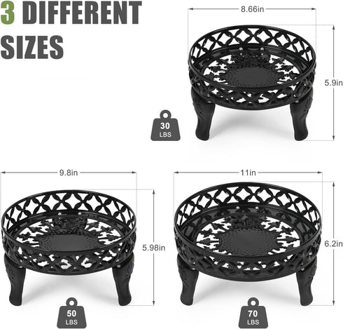 3 Pack Metal Plant Stands Indoor Outdoor, Heavy Duty Iron Flower Pot Stand for Multiple Plants, Rustproof Low Round