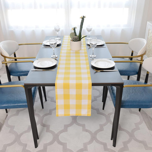 NATUS WEAVER 2 12" 108" Yellow & White Buffalo Check Table Runner Cloth Side for Family Dinners or Gatherings, Indoor