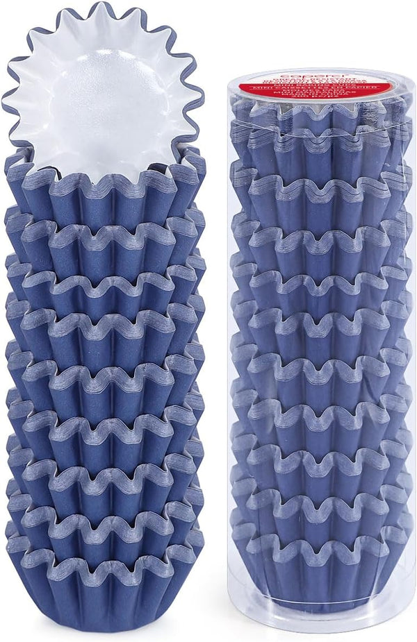Caperci Navy Blue Mini Cupcake Liners, 200 Counts Heavy Duty Paper Baking Cups, Odorless, No Muffin Pan Needed