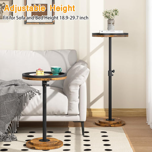 Kificet Small Side Table, Drink Table, Height Adjustable Round End Table, Pedestal Side Table for Small Spaces