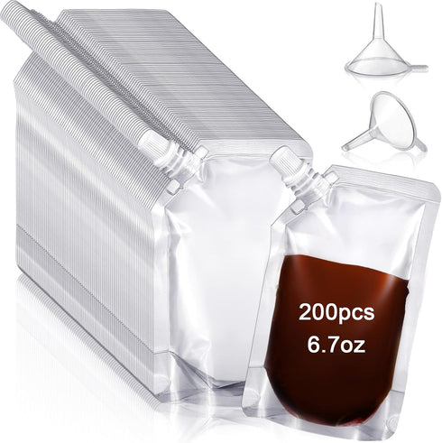 200 Sport(6.7 oz) Meanplan Pcs Reusable Plastic Pouches Bulk Squeeze Plastic Juice Drink Pouches Clear Leak Proof Bags