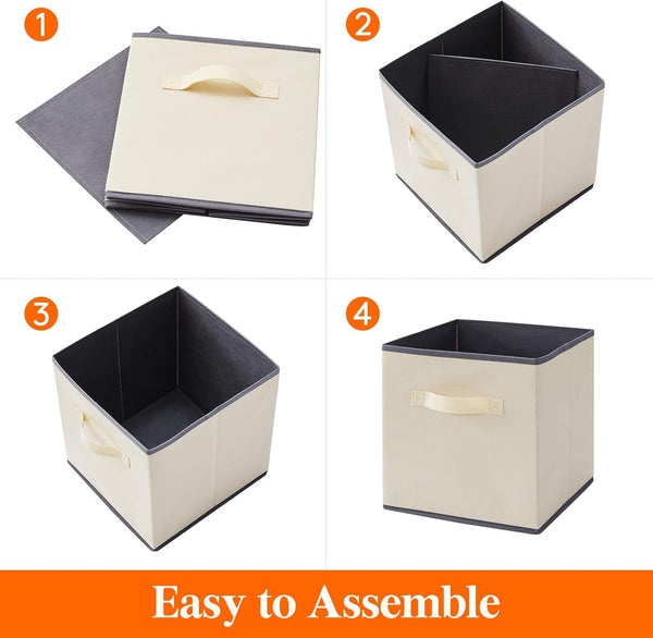 Lifewit 12 Packs 11 Inch Cube Storage Bins, Foldable Decorative Fabric Storage Baskets for Organizing Home, Beige