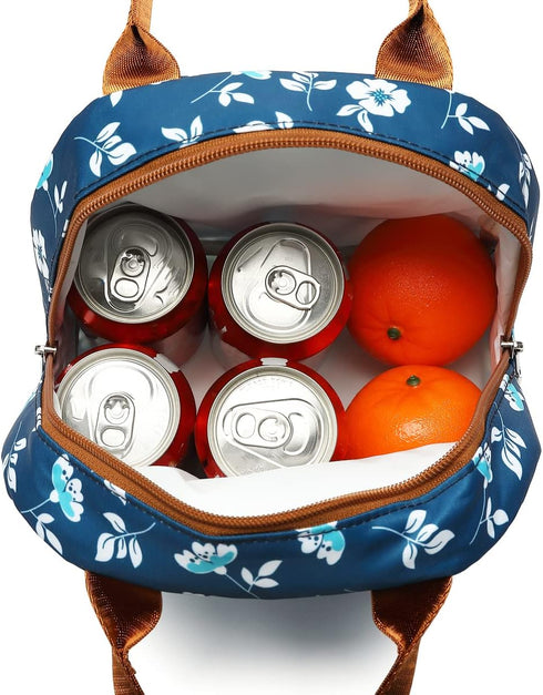 FlowFly Insulated Lunch Cooler Bag - Floral Tote Bag Organizer for Women/Men, White