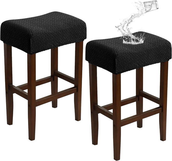 Waterproof Bar Stool Covers Rectangle 2 Pack Black Jacquard Stretchable Backless Barstool