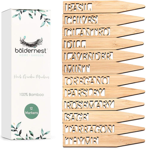 Bamboo Herb Markers - Set of 12 Beautiful Garden Labels - Sturdy