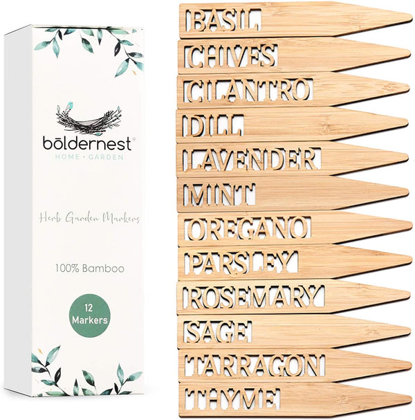 Bamboo Herb Markers - Set of 12 Beautiful Garden Labels - Sturdy